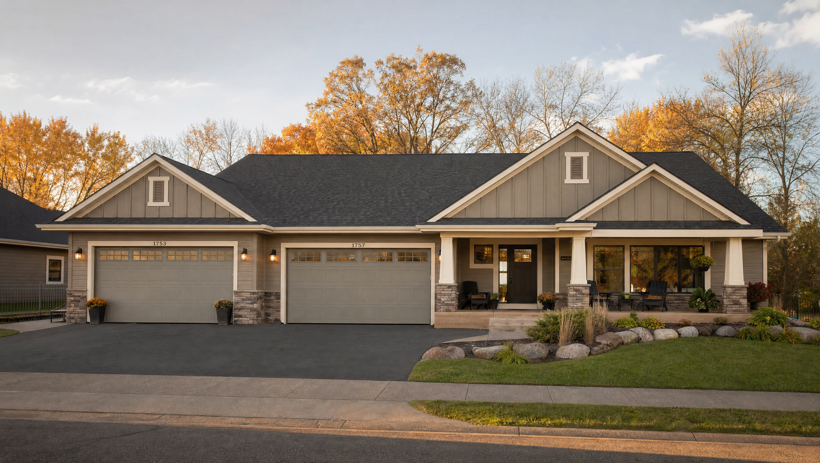 Zero-entry front door and covered porch